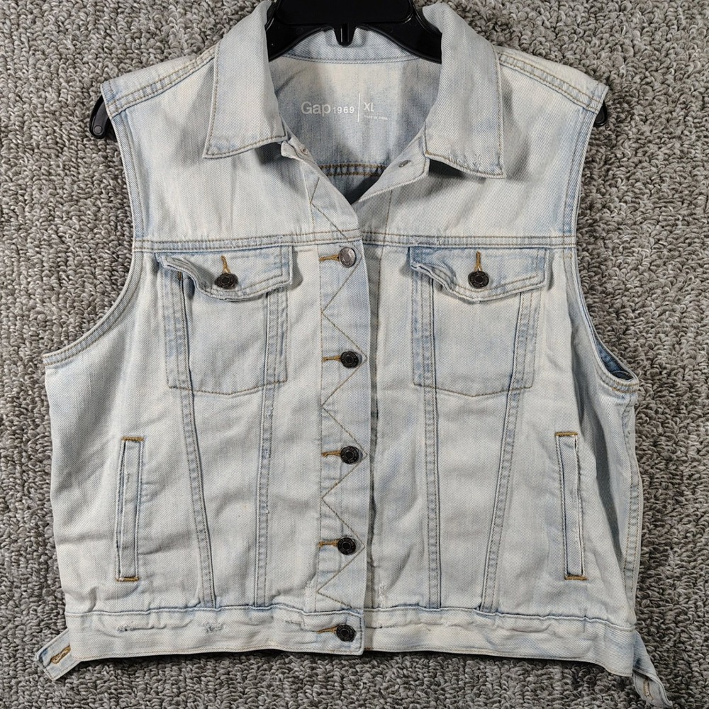 Gap Denim Vest Light Wash 1969 Button Front Trucker Women XL